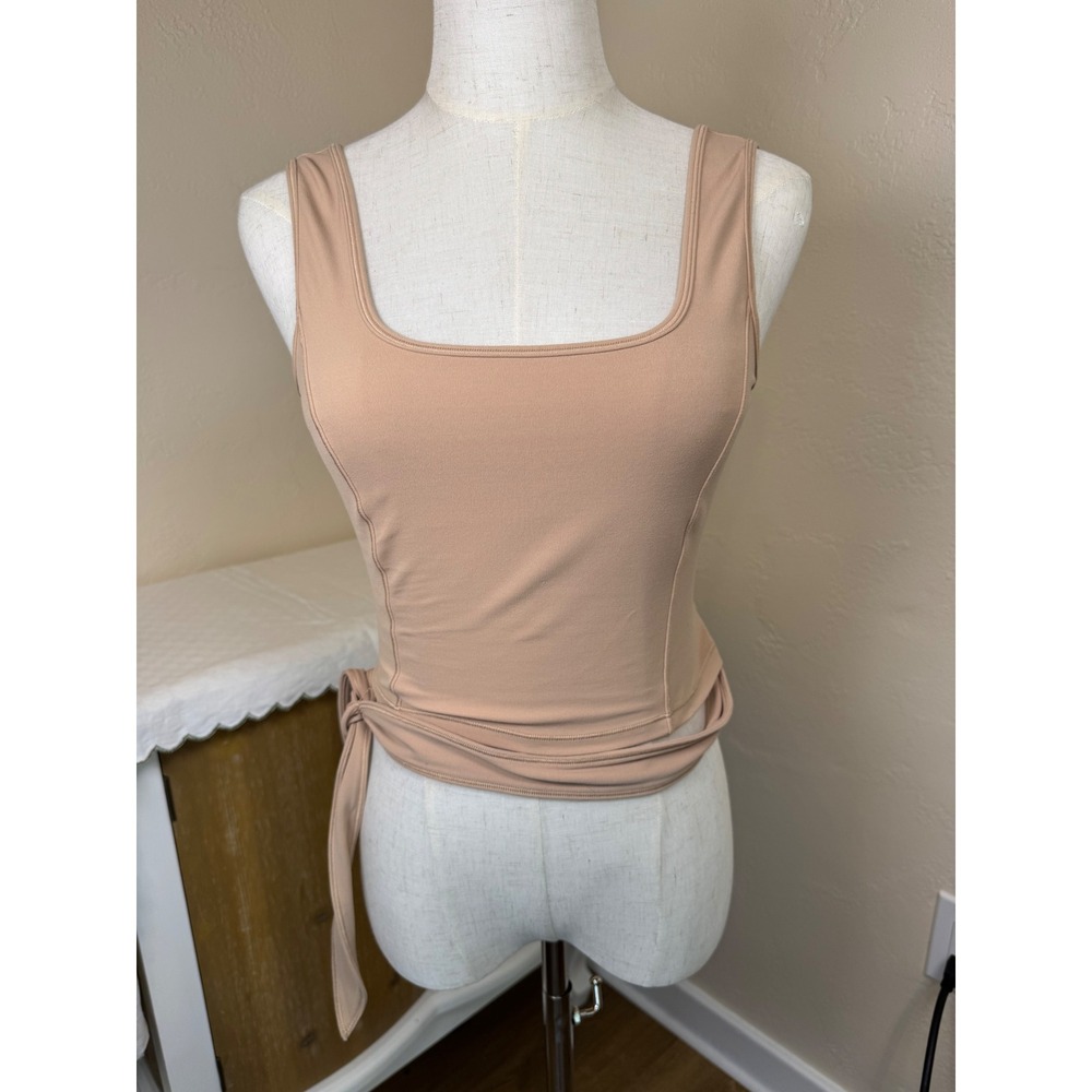 Lululemon Get Centred Crop Tank 4 Tan Beige Nulu Wrap Tie Yoga Top